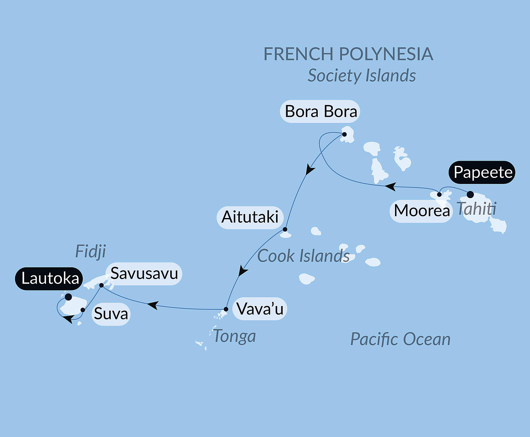 Official PONANT route map for Ancestral Cultures of the South Pacific aboard Le Jacques Cartier, Voyage EX090128