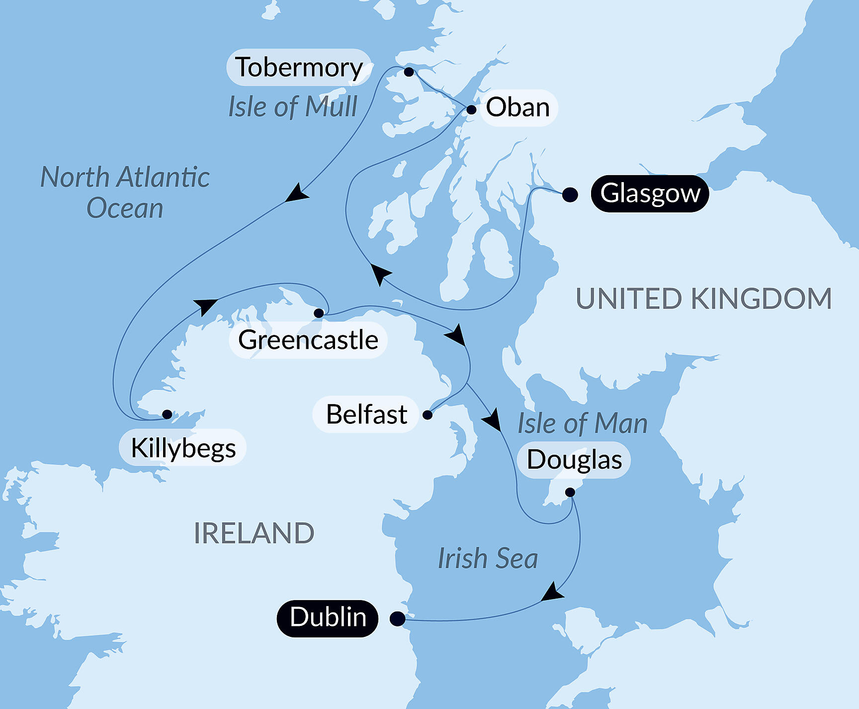 Official PONANT route map for From Scotland to Ireland: A Journey through Celtic Lands aboard Le Lapérouse, Voyage ER120428
