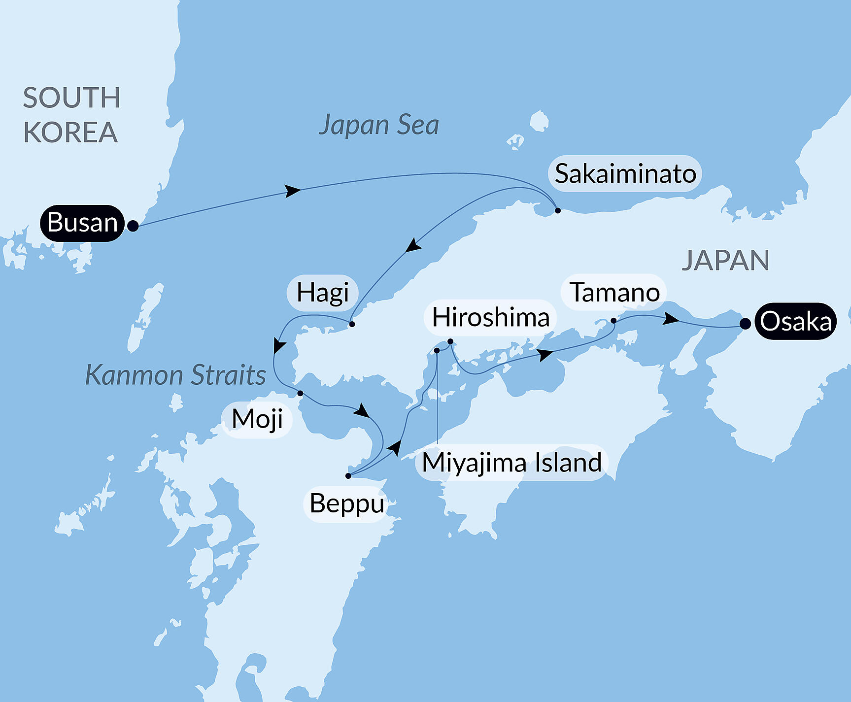 Official PONANT route map for Treasures of Japan and South Korea by Sea – with Smithsonian Journeys aboard Le Soléal, Voyage SO020428