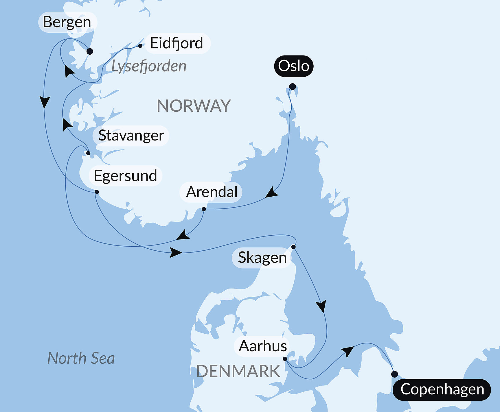 Official PONANT route map for Secret Scandinavia aboard Le Lapérouse, Voyage ER170528