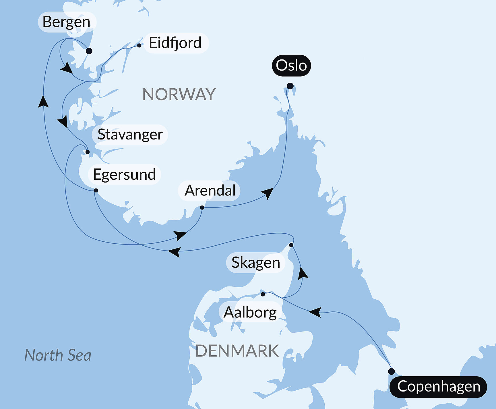 Official PONANT route map for Secret Scandinavia aboard Le Lapérouse, Voyage ER280728