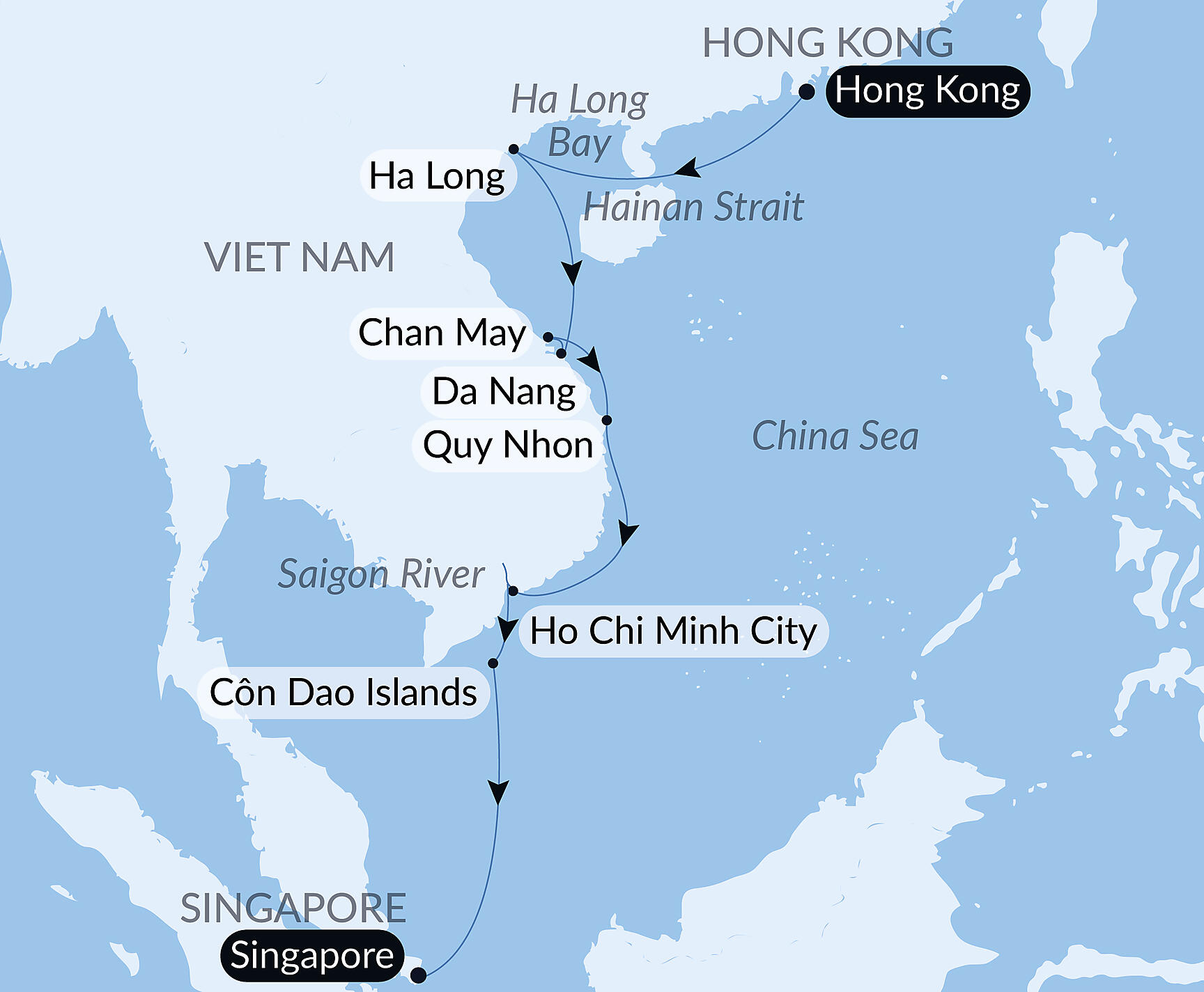 Official PONANT route map for Vietnamese Shores aboard Le Soléal, Voyage SO090128
