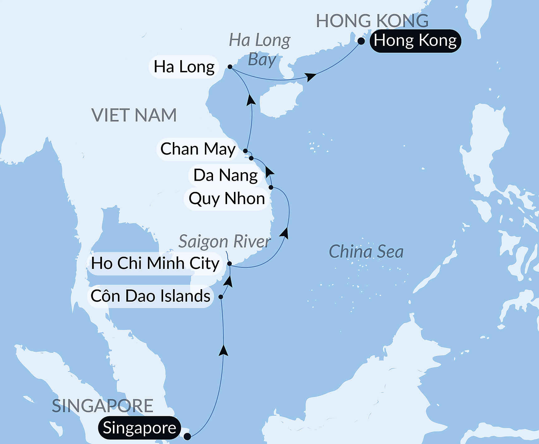 Official PONANT route map for Vietnamese Shores aboard Le Soléal, Voyage SO271227