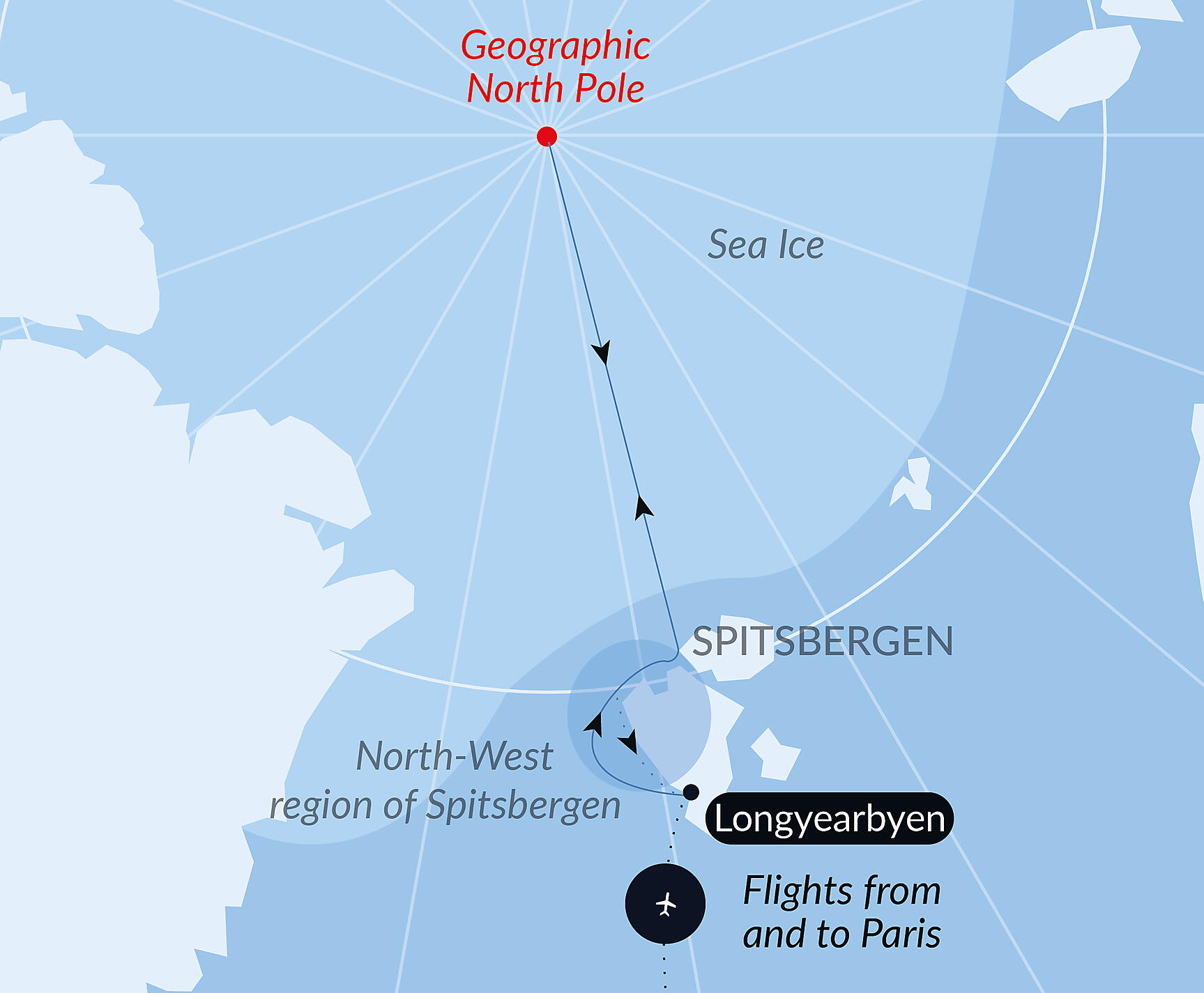 Official PONANT route map for The Geographic North Pole aboard Le Commandant Charcot, Voyage CC170828