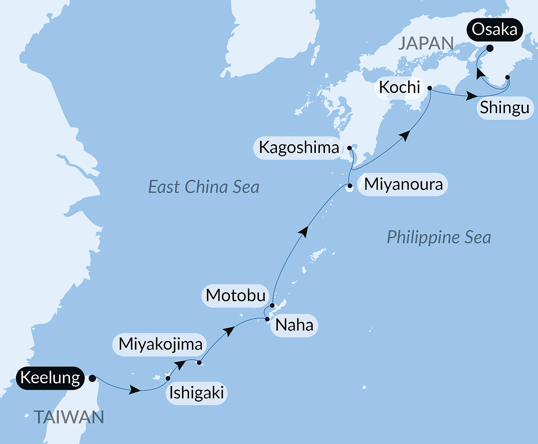 Official PONANT route map for Odyssey in the heart of Japan’s subtropical islands aboard Le Soléal, Voyage SO200927
