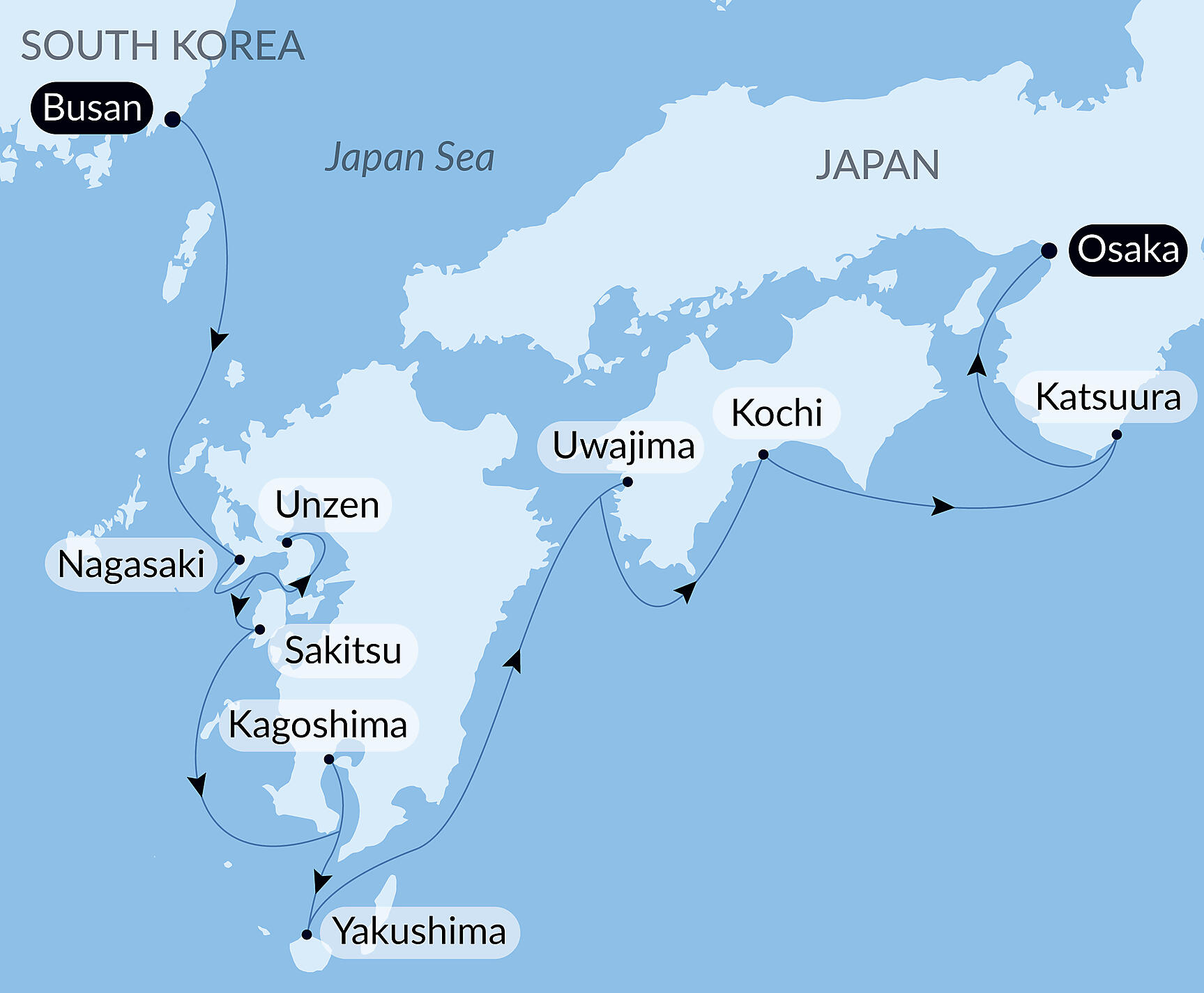 Official PONANT route map for Japan, Between Tradition and Modernity aboard Le Soléal, Voyage SO040528