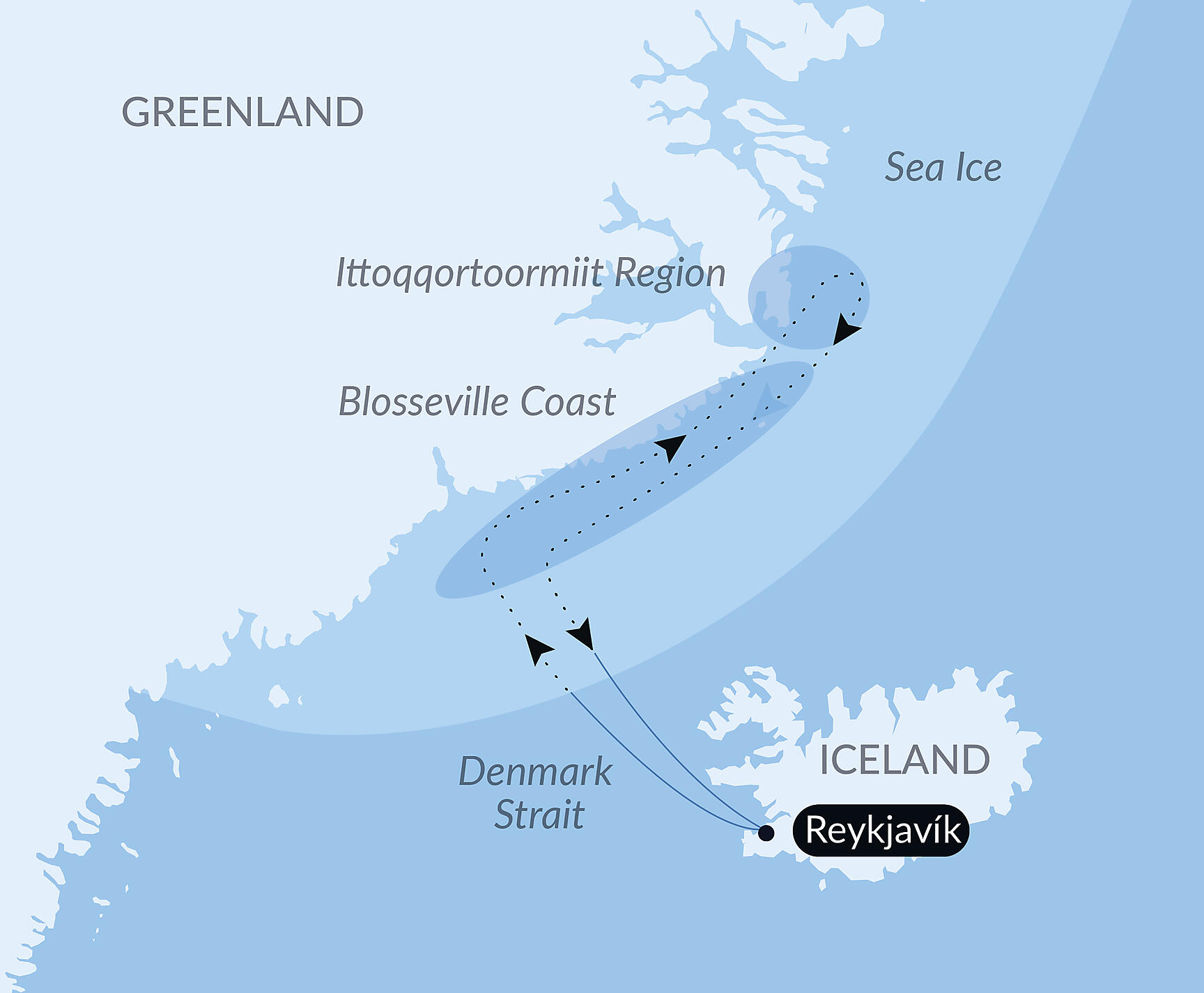 Official PONANT route map for Northeast Greenland's unexplored sea ice aboard Le Commandant Charcot, Voyage CC060628