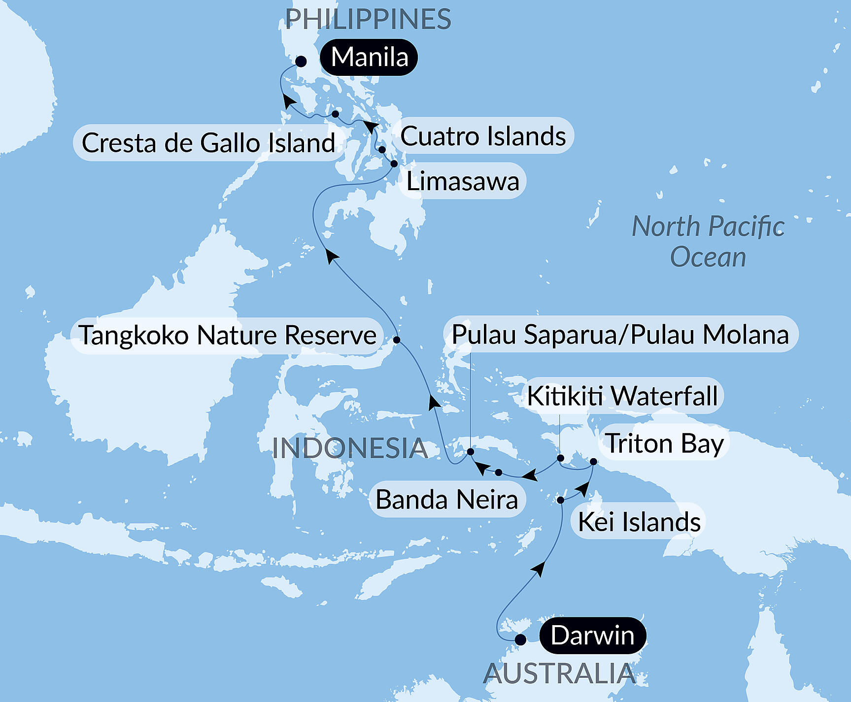 Official PONANT route map for Exploring the Malay Archipelago aboard Le Soléal, Voyage SO040928