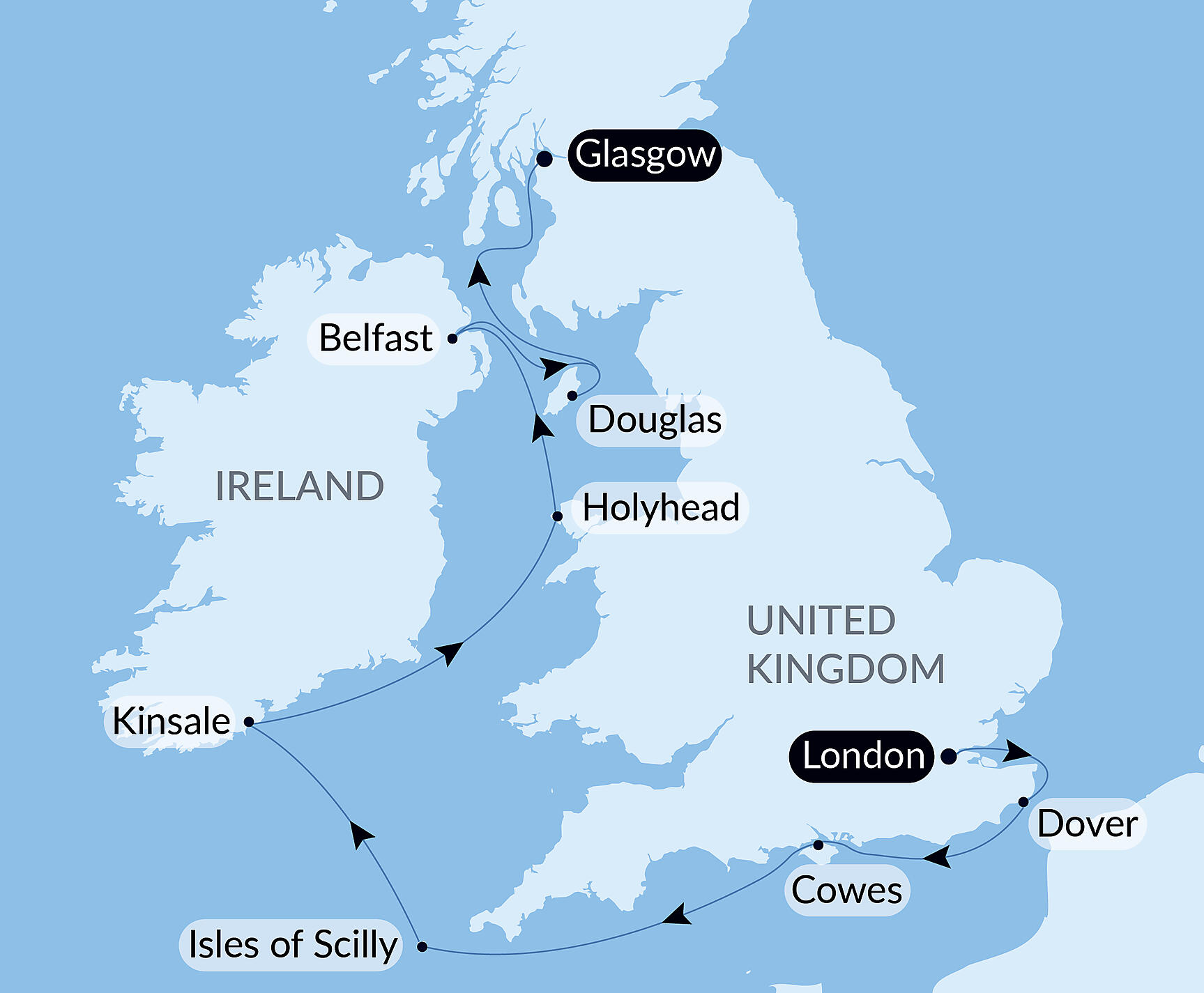 Official PONANT route map for Celtic Voyage: The Hebrides and the Irish Sea – with Smithsonian Journeys aboard Le Bellot, Voyage EE140528