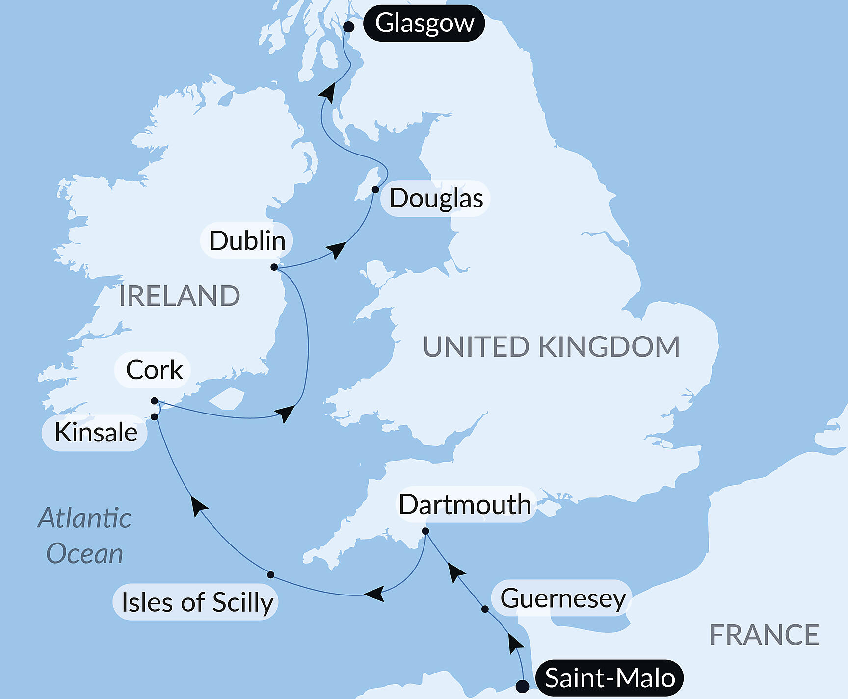 Official PONANT route map for May joy endure in music, with Bach, Mozart and Liszt aboard Le Lyrial, Voyage LY050528