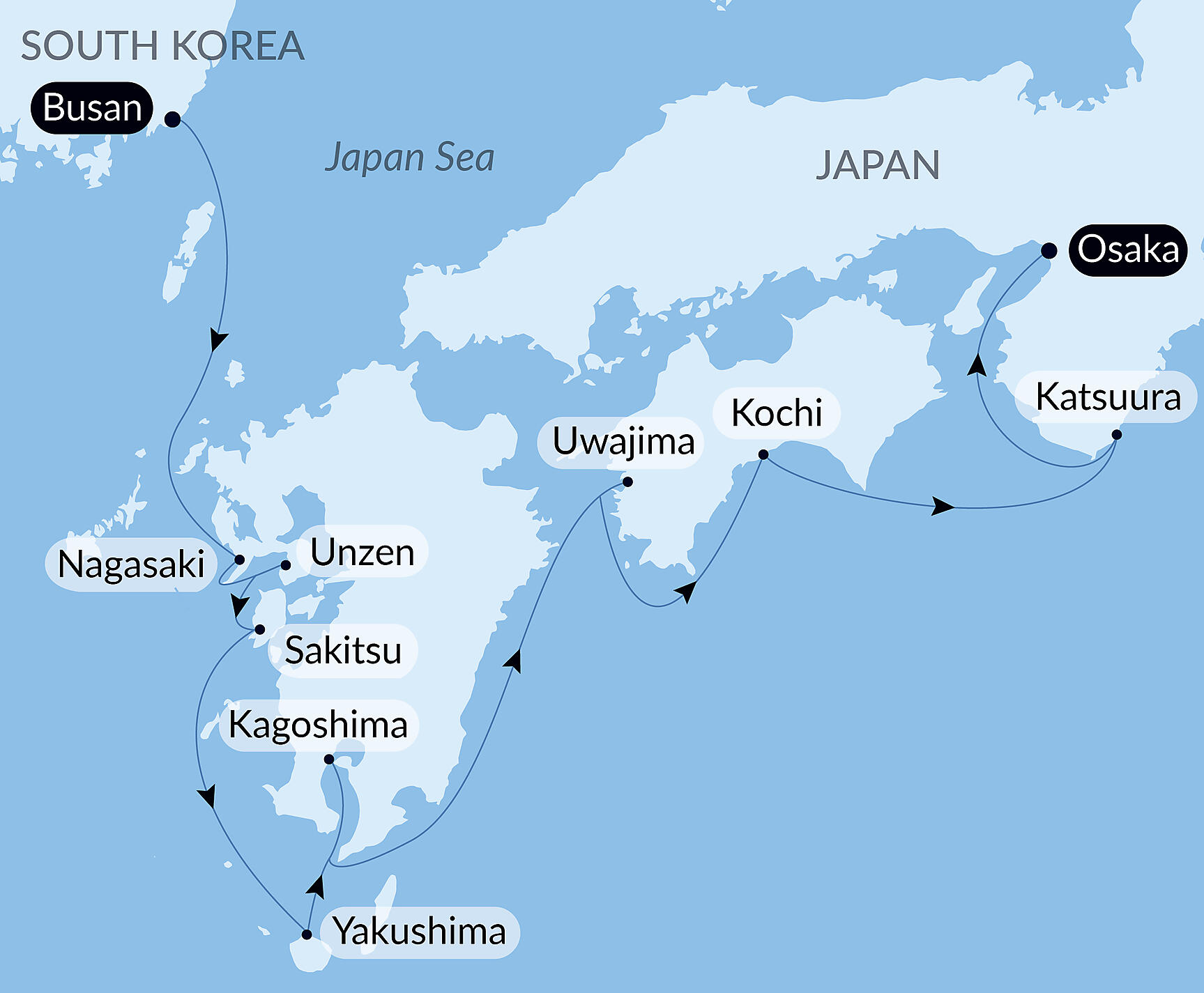 Official PONANT route map for Japan, Between Tradition and Modernity aboard Le Soléal, Voyage SO170328