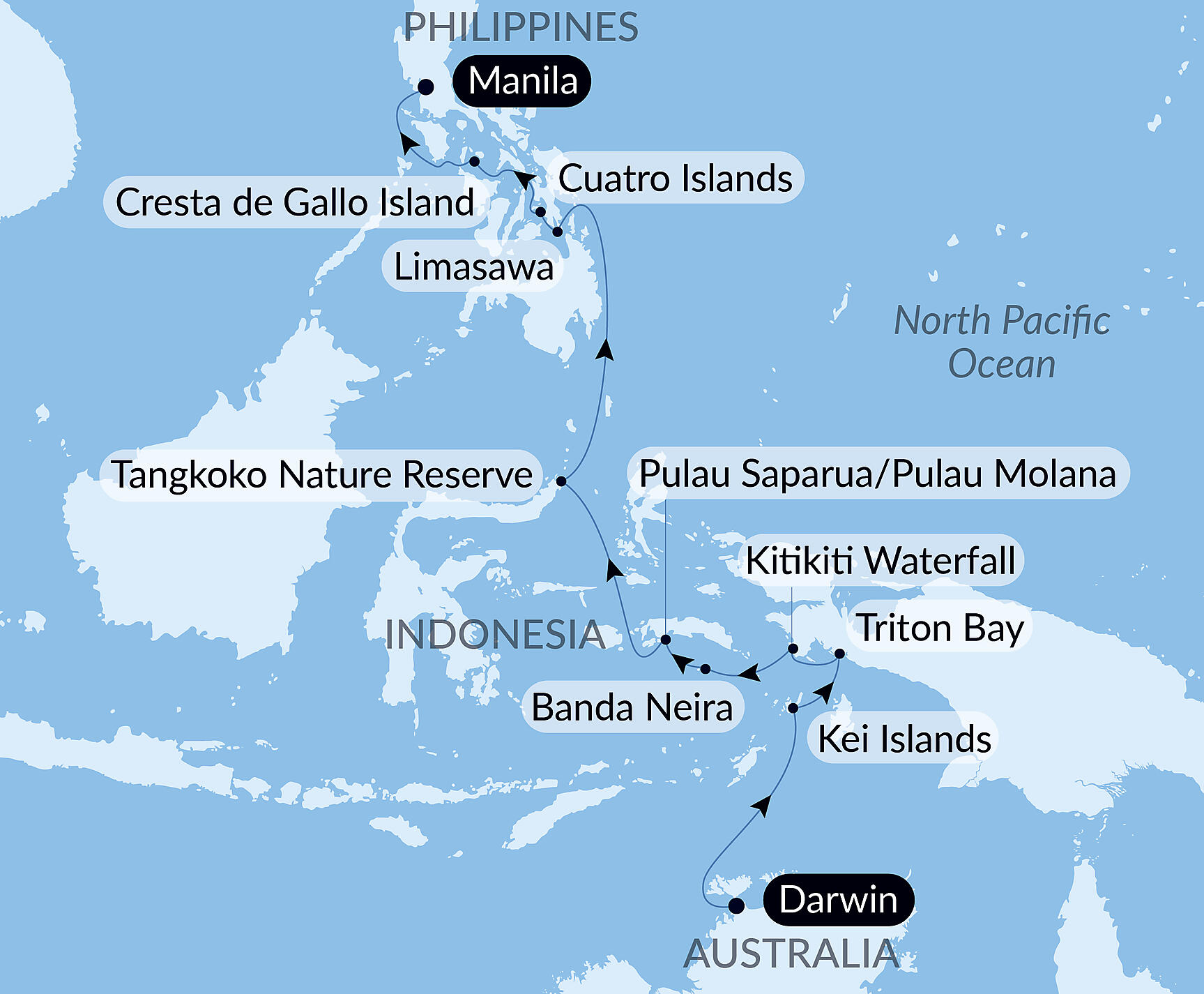 Official PONANT route map for Exploring the Malay Archipelago aboard Le Soléal, Voyage SO280827