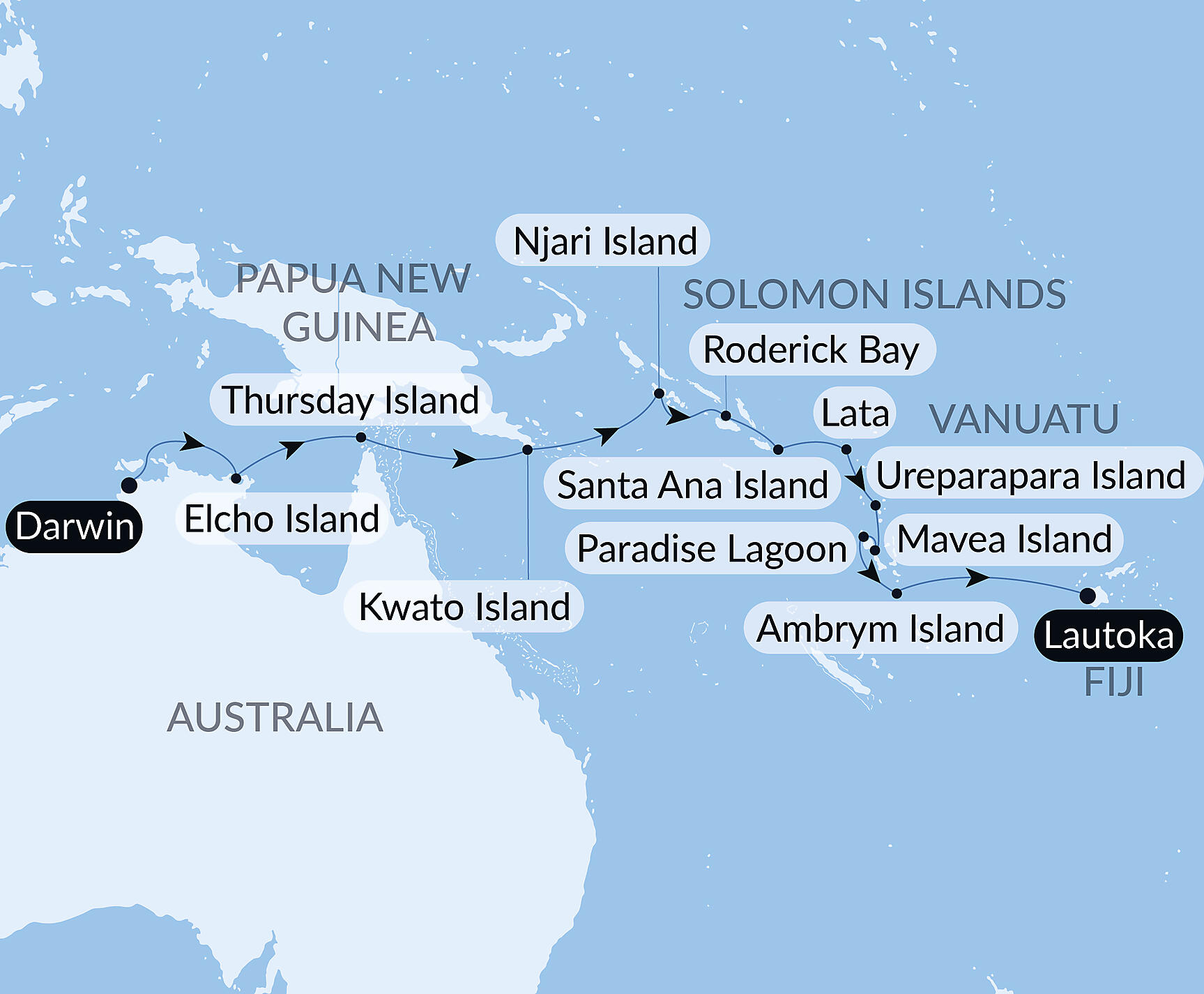 Official PONANT route map for An escapade in the heart of Melanesia aboard Le Jacques Cartier, Voyage EX040927