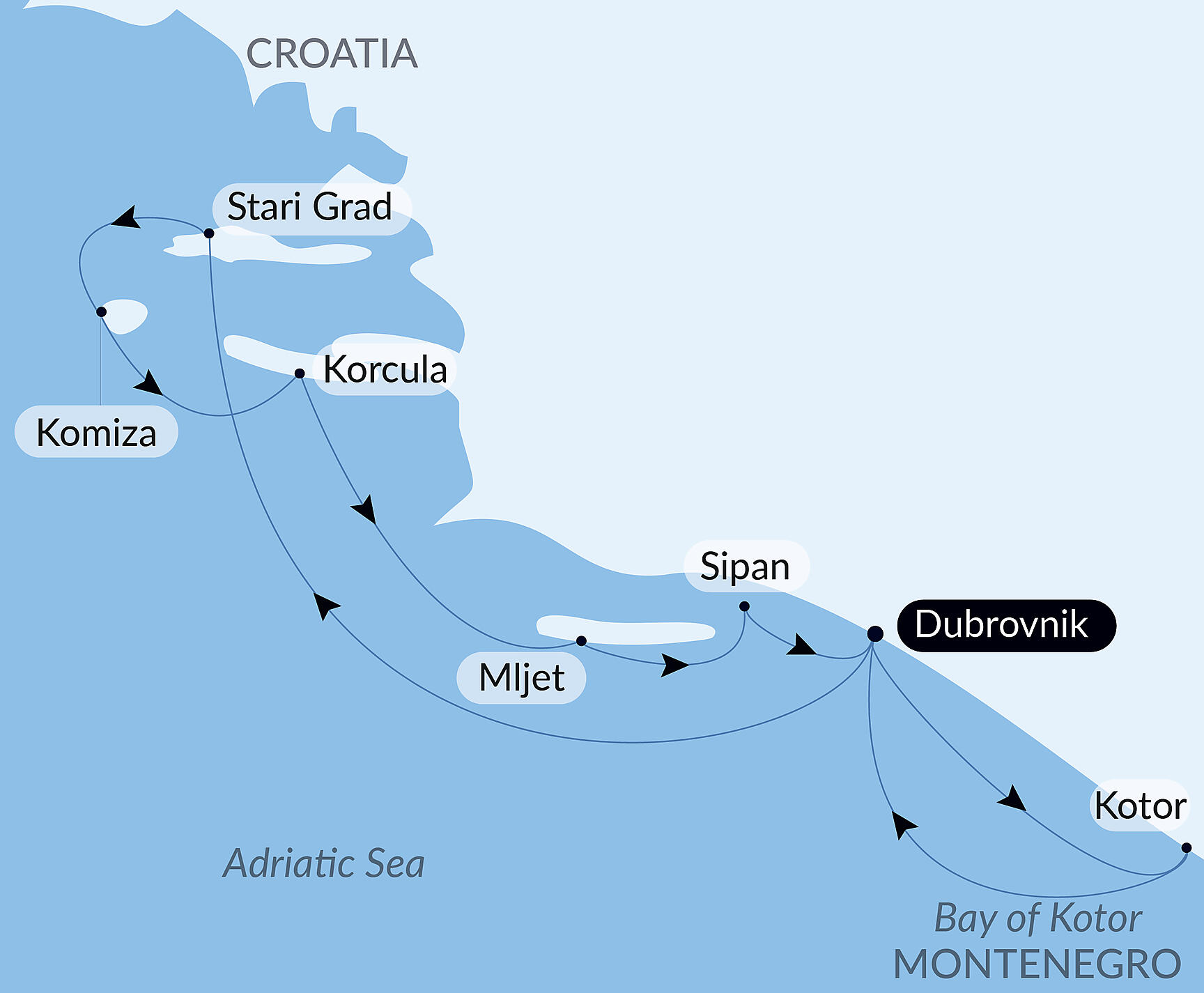 Official PONANT route map for Croatia, Under Sail Aboard Le Ponant aboard Le Ponant, Voyage PO280728