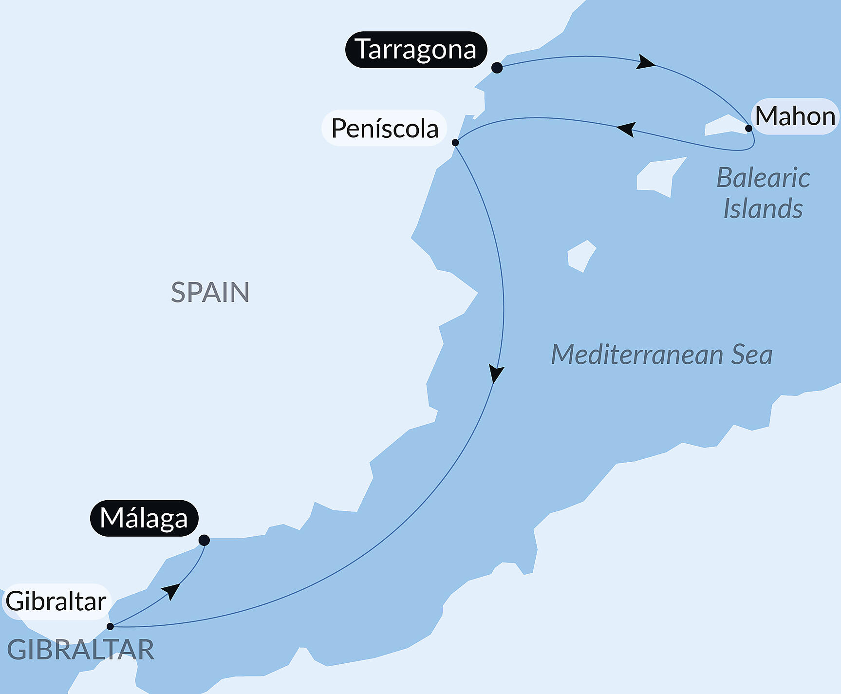 Official PONANT route map for Iberian interlude aboard L'Austral, Voyage AU030728