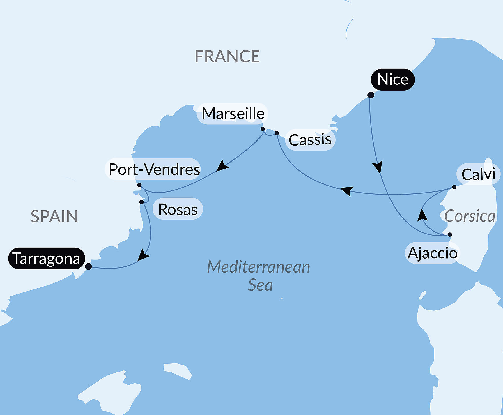 Official PONANT route map for 7th Opera Festival at Sea aboard L'Austral, Voyage AU051028