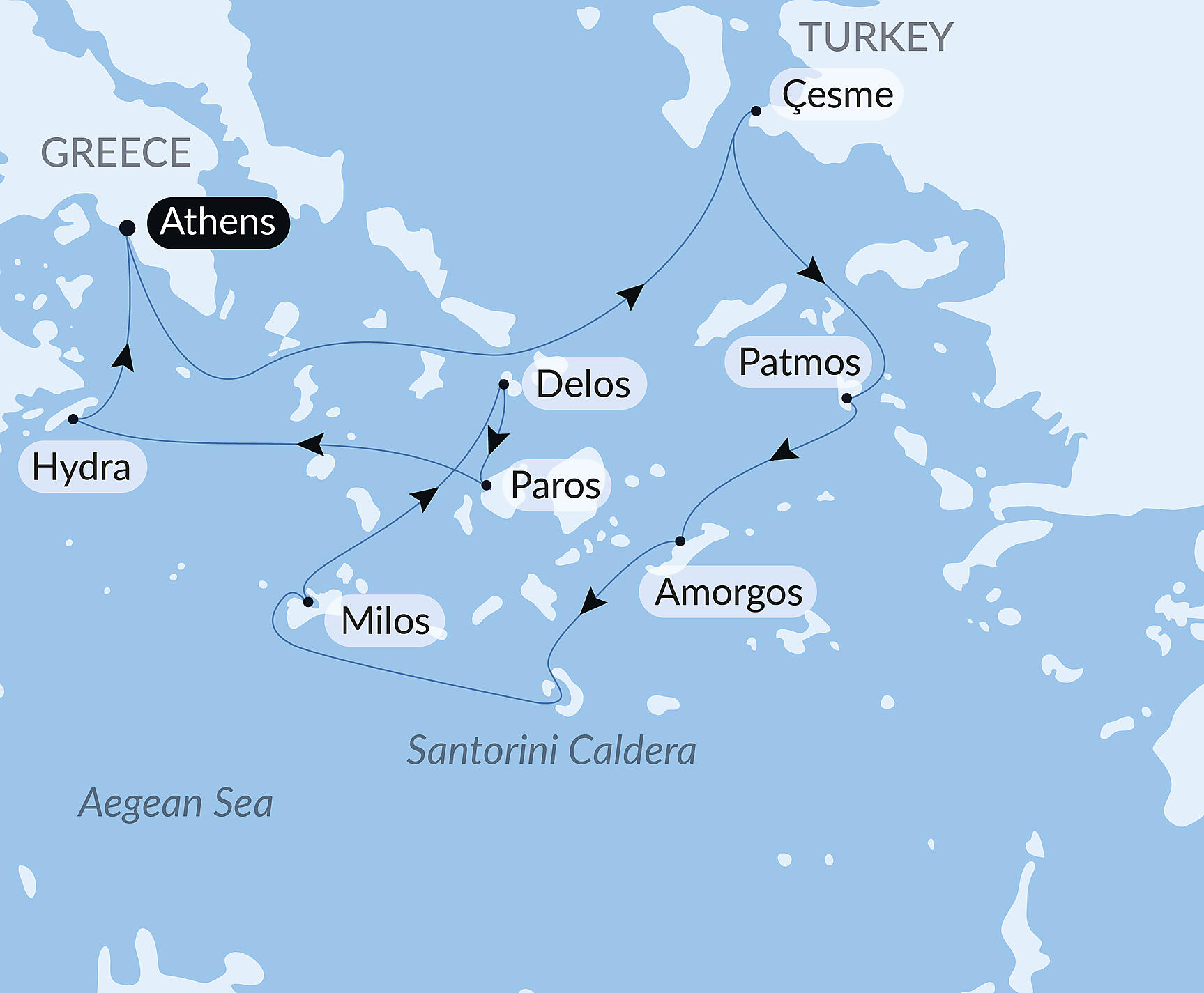 Official PONANT route map for At the heart of the Greek islands aboard Le Bougainville, Voyage EG290628