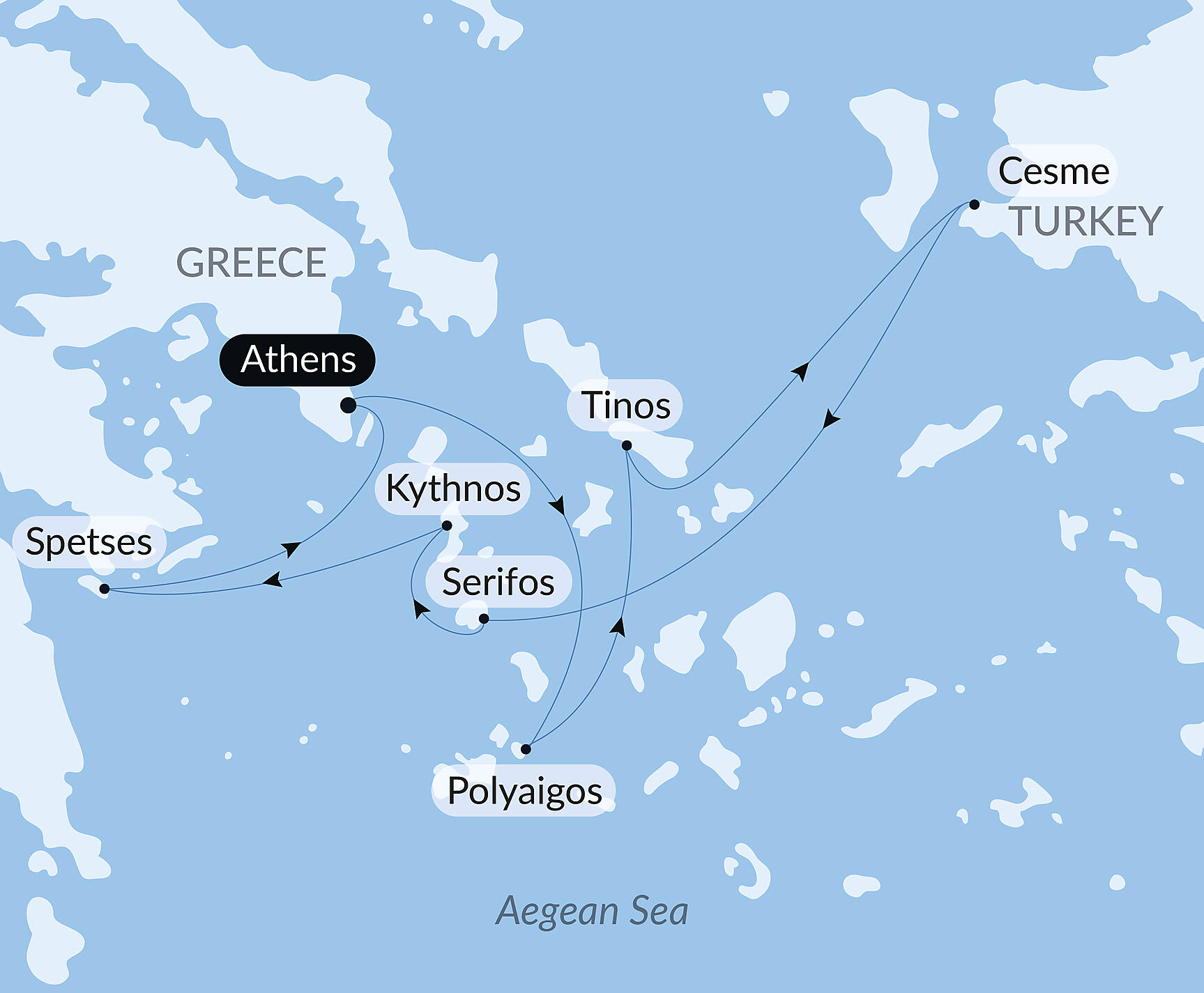 Official PONANT route map for The Cyclades, in the Wake of Le Ponant aboard Le Ponant, Voyage PO230628