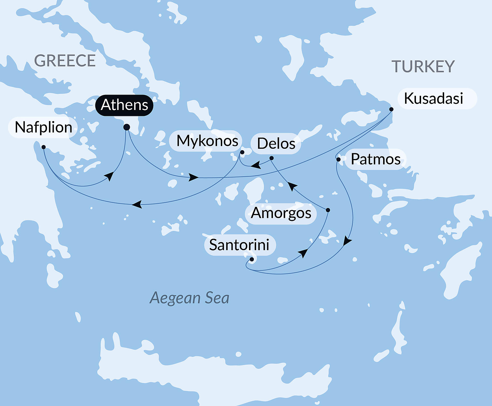 Official PONANT route map for Cruising the Greek Islands of the Southern Aegean – with Smithsonian Journey aboard Le Champlain, Voyage EC200928