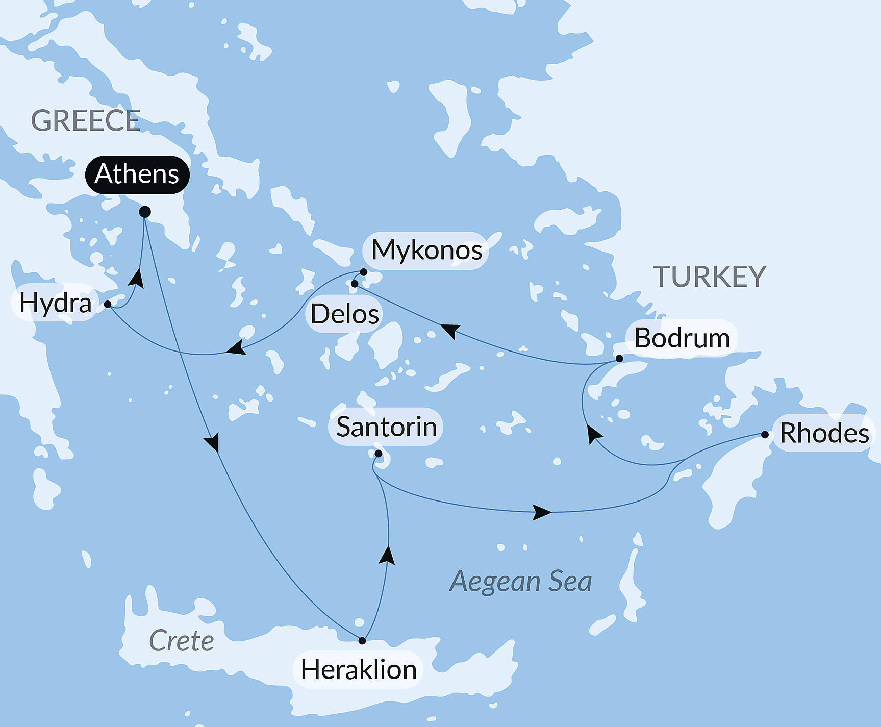 Official PONANT route map for A Symphony at Sea: The Musical Traditions of Greece aboard Le Champlain, Voyage EC181026