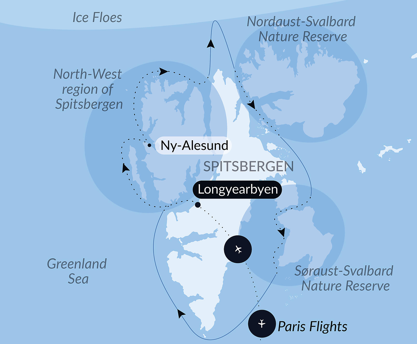 Official PONANT route map for Unexplored Svalbard aboard Le Lyrial, Voyage LY210728