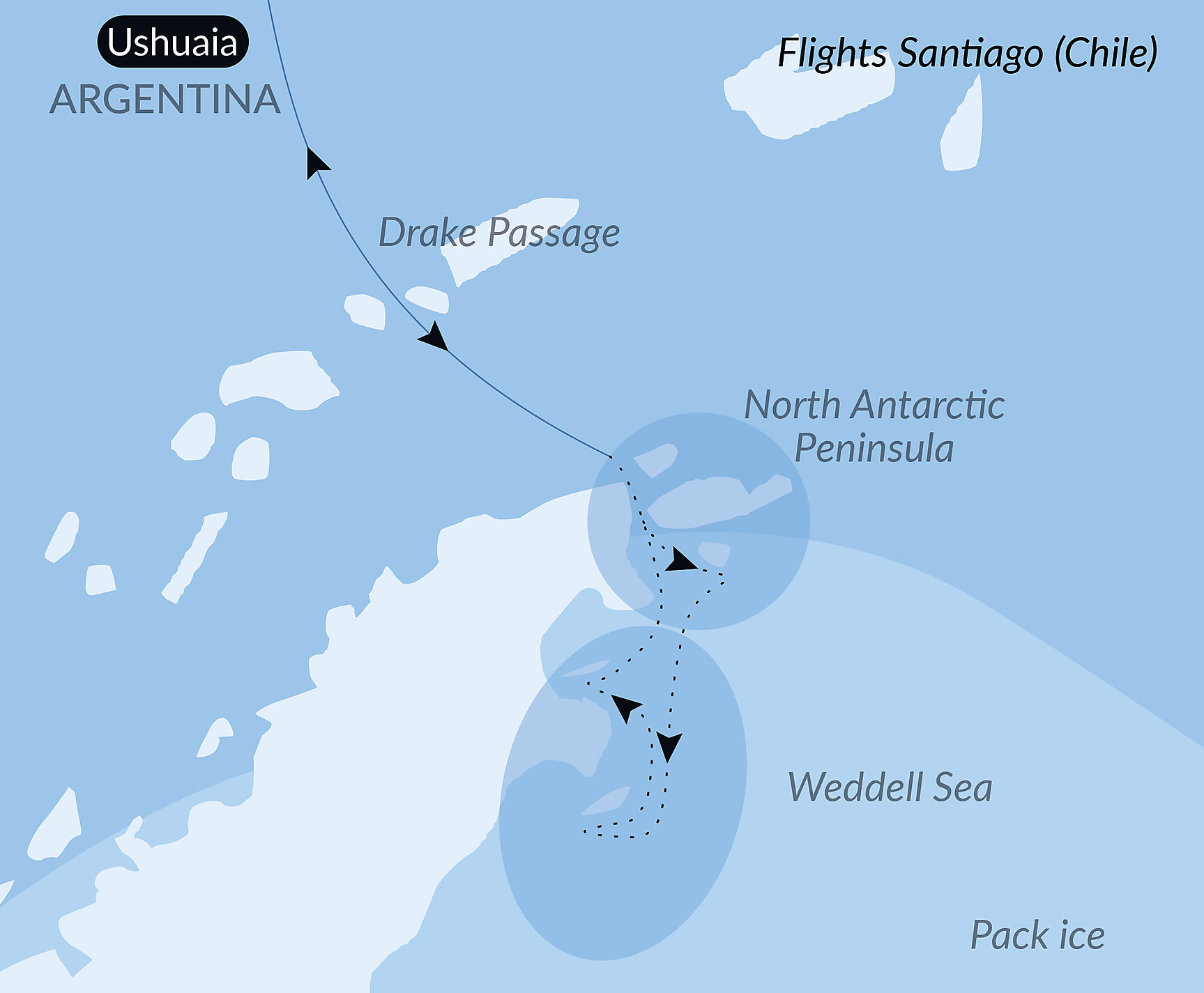 Official PONANT route map for Setting sail for the ice of the mythical Weddell Sea aboard Le Commandant Charcot, Voyage CC181128