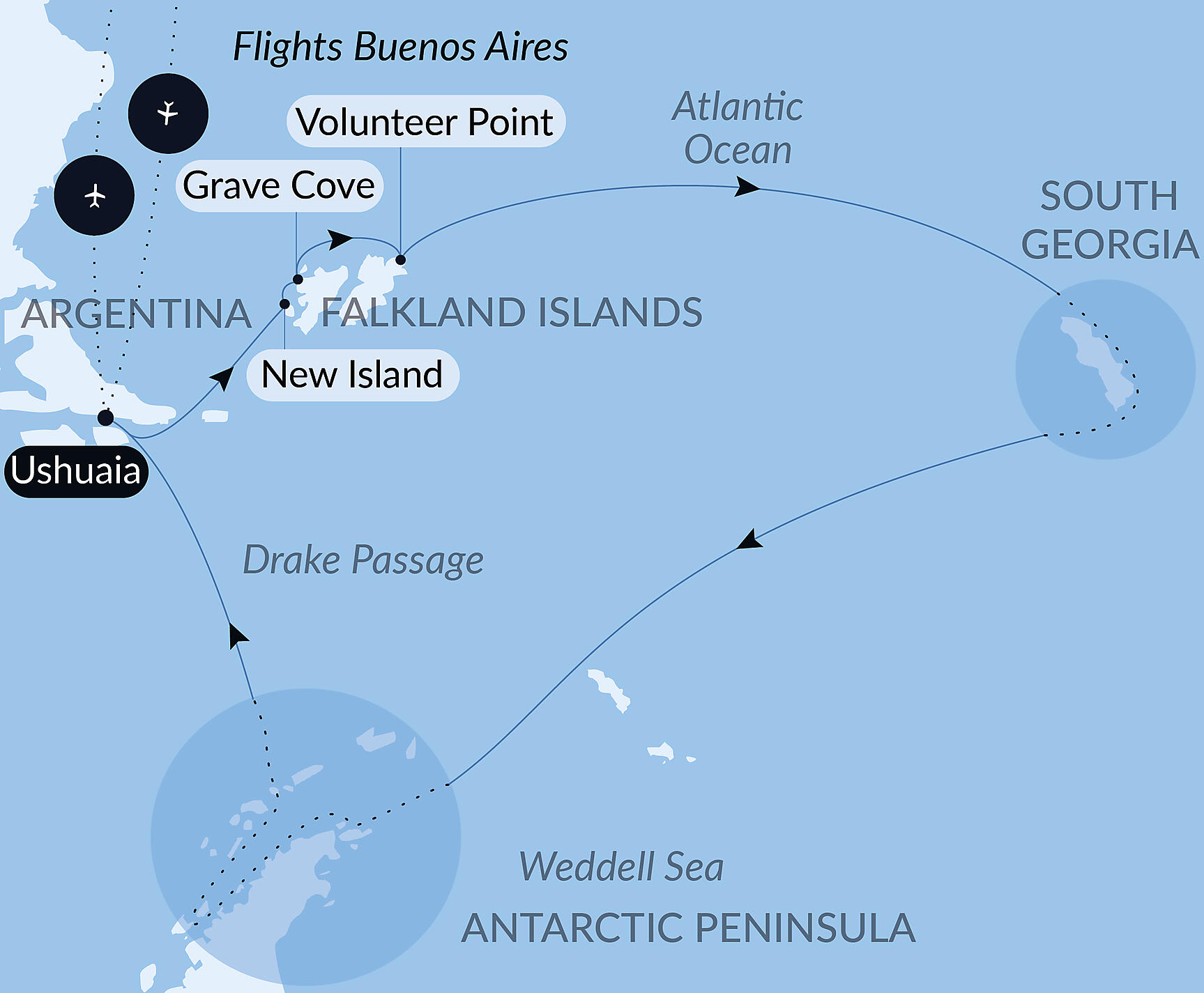Official PONANT route map for The Great Austral Loop aboard Le Lyrial, Voyage LY170229