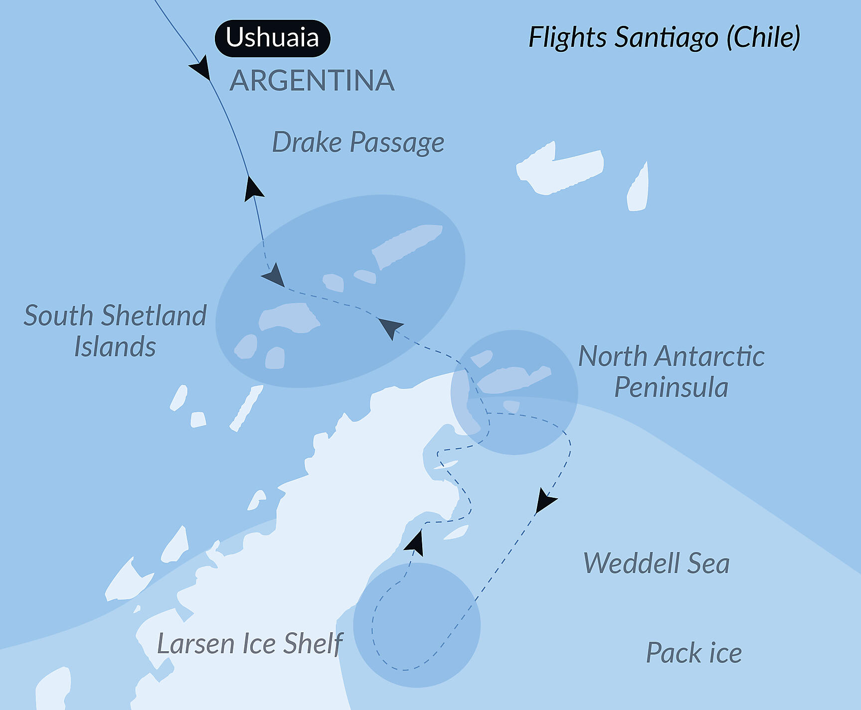Official PONANT route map for The Weddell Sea & Larsen Ice Shelf aboard Le Commandant Charcot, Voyage CC161228