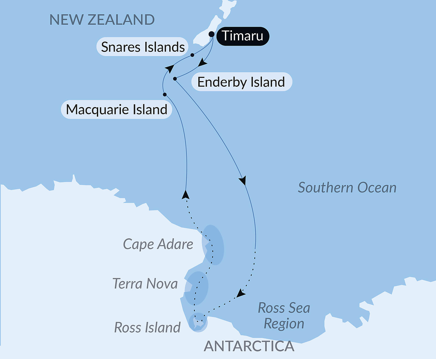 Official PONANT route map for Scott & Shackleton’s Antarctic - Ross Sea Expedition aboard Le Soléal, Voyage SO250129