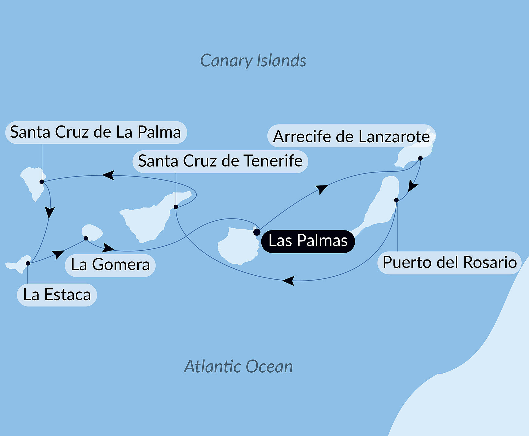 Official PONANT route map for The Canaries, lands of contrast aboard Le Lapérouse, Voyage ER251026