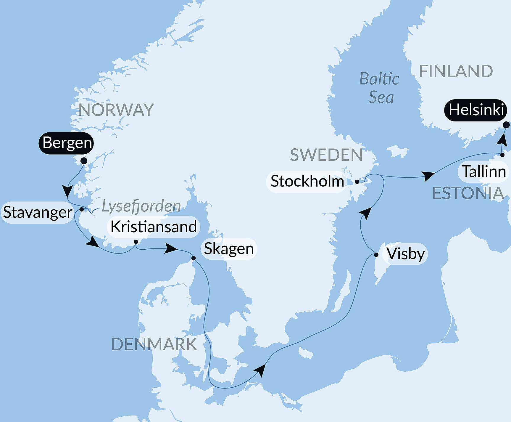 Official PONANT route map for From the North Sea to the Baltic aboard Le Commandant Charcot, Voyage CC141126