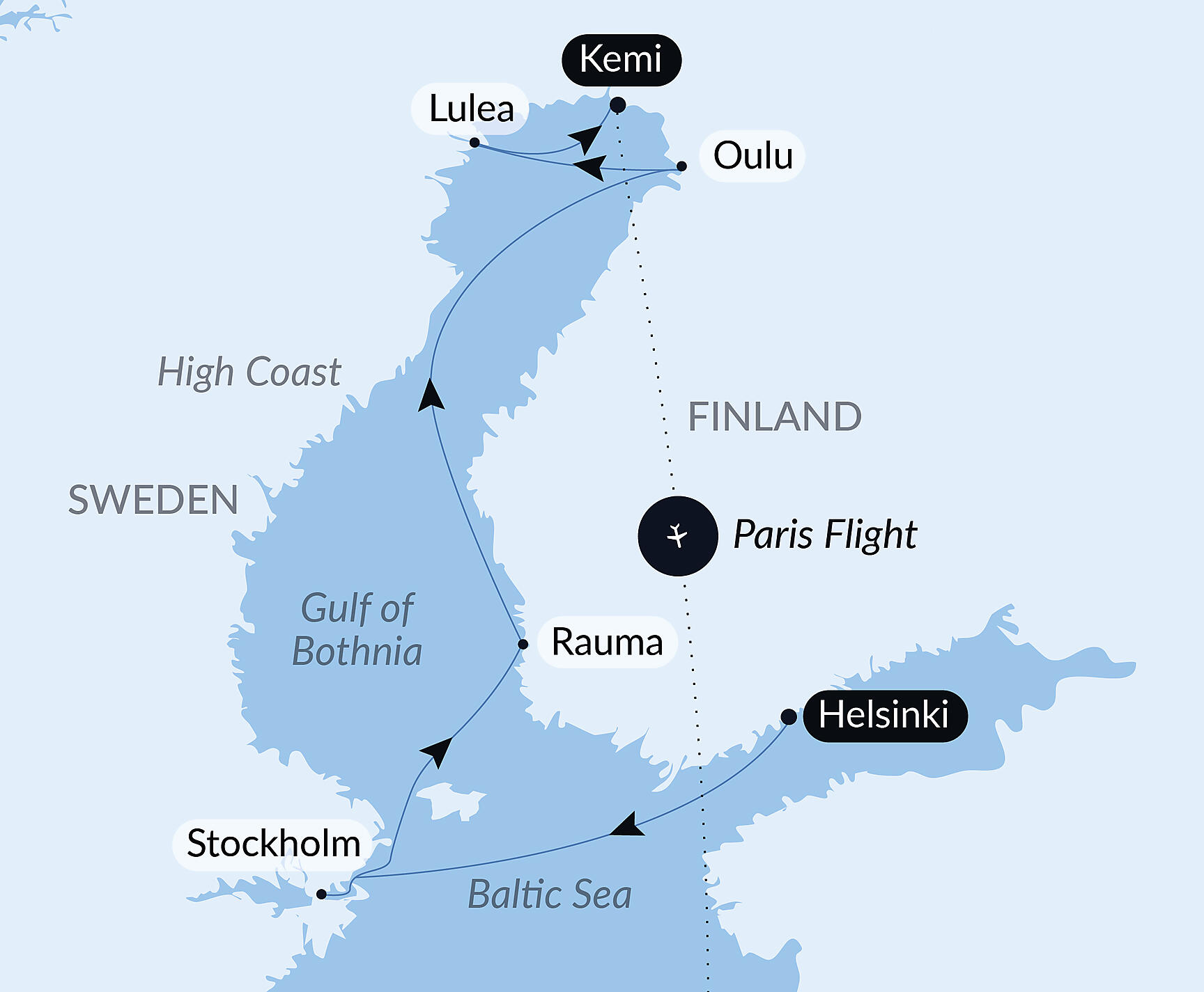 Official PONANT route map for The Gulf of Bothnia, at the Gateway to the Arctic aboard Le Commandant Charcot, Voyage CC070127