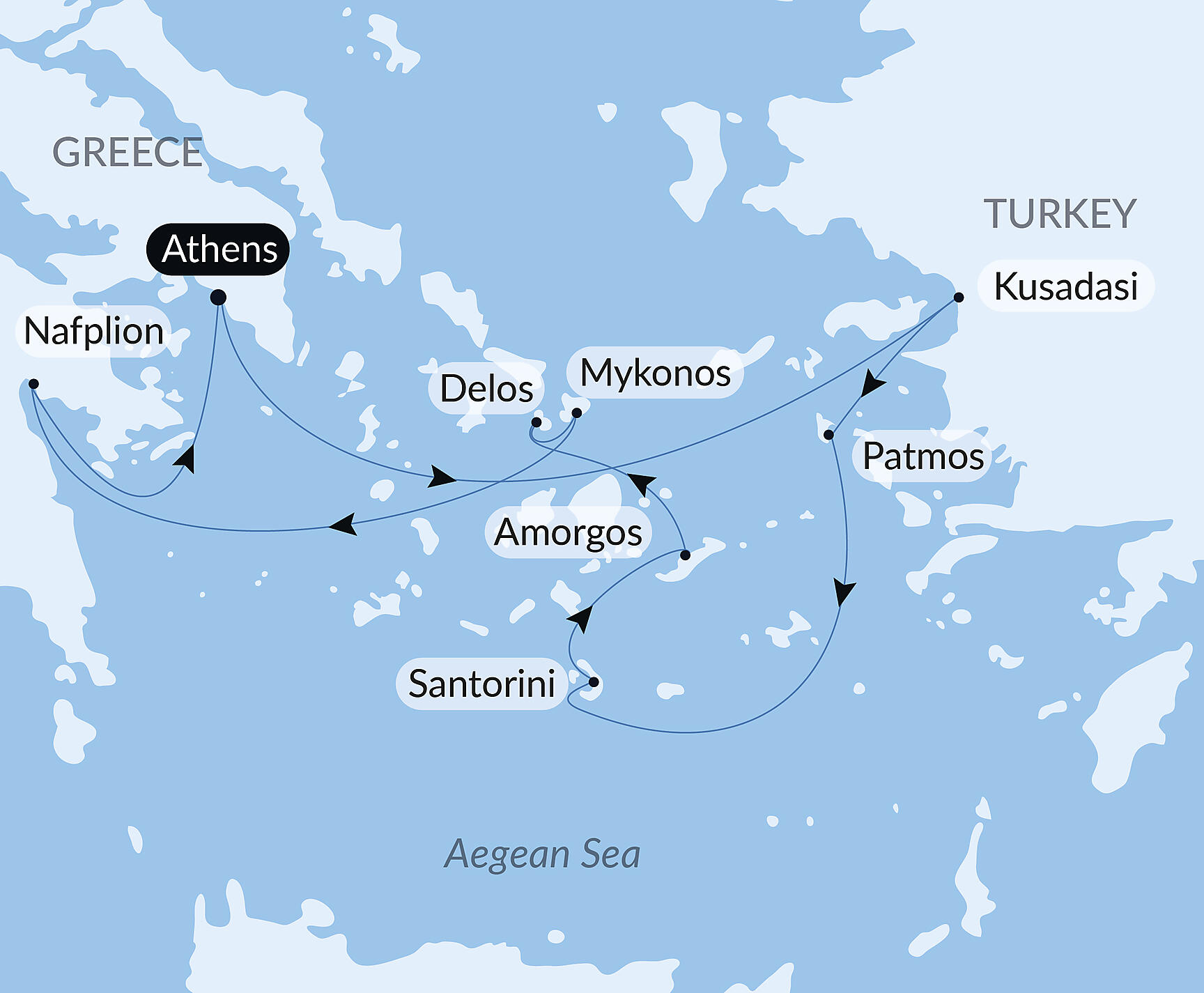 Official PONANT route map for Cruising the Greek Islands of the Southern Aegean – with Smithsonian Journeys aboard Le Lapérouse, Voyage ER080927
