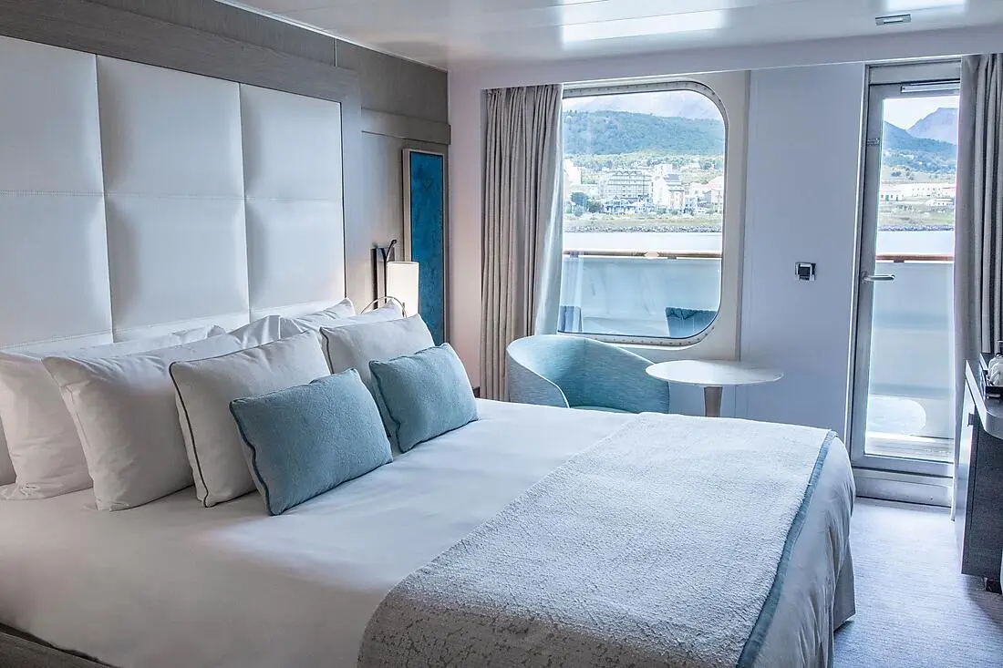 Lower Deck Balcony Stateroom in the PONANT Sistership accommodation range
