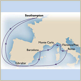 Deals - Map Cunard Queen Victoria QV 2024 Southampton to Southampton