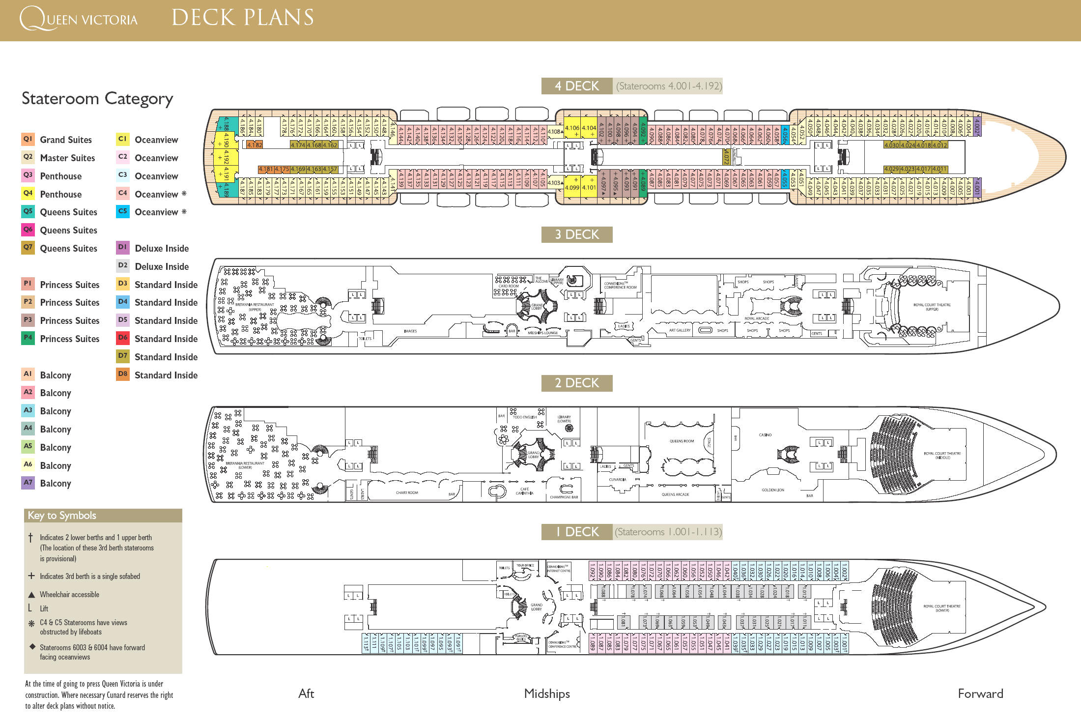 Luxury Cruise SINGLE-SOLO Queen Victoria Deck Plan