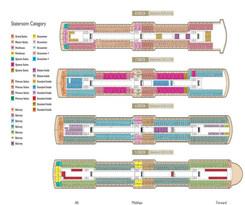 Owner Suite, Penthouse, Grand Suite, Concierge, Veranda, Inside Charters/Groups Cruise Click - Charters/Groups Cunard Cruise - Queen Victoria Deck Plan