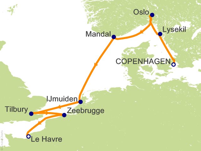 RSSC Regent Seven Seas Voyager Itinerary 2026 Map Cruises 8 Night Scenic Seaways and the Seine   Copenhagen to Paris (Le Havre) Cruise