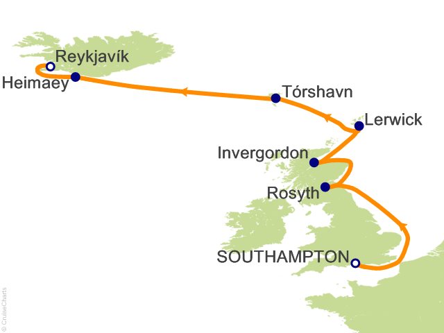 RSSC Regent Seven Seas Voyager Itinerary 2026 Map Cruises 8 Night Royal Routes   London (Southampton) to Reykjavik Cruise