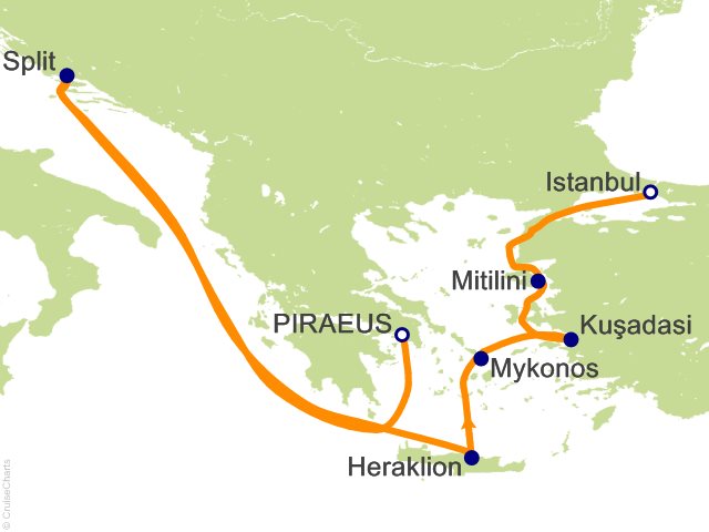 RSSC Regent Seven Seas Voyager Itinerary 2026 Map Cruises 10 Night Aegean Wonders   Athens (Piraeus) to Istanbul Cruise