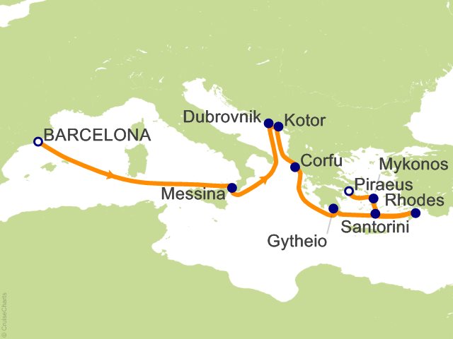 RSSC Regent Seven Seas Voyager Itinerary 2026 Map Cruises 12 Night Eastern Mediterranean Gems   Barcelona to Athens (Piraeus) Cruise