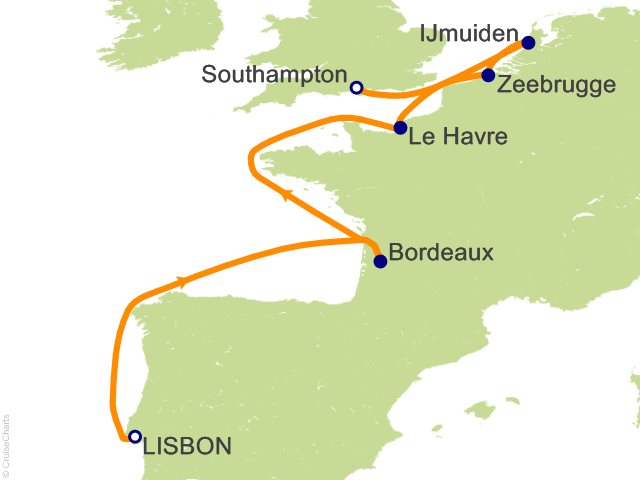 RSSC Regent Seven Seas Voyager Itinerary 2026 Map Cruises 14 Night Stylish Culture and Cuisine   Lisbon to London (Southampton) Cruise