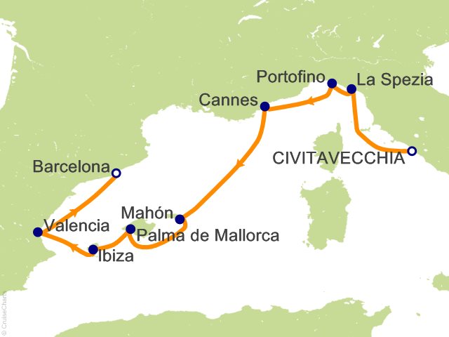 RSSC Regent Seven Seas Voyager Itinerary 2027 Map Cruises 10 Night Spanish Sapphire Shores   Rome (Civitavecchia) to Barcelona Cruise