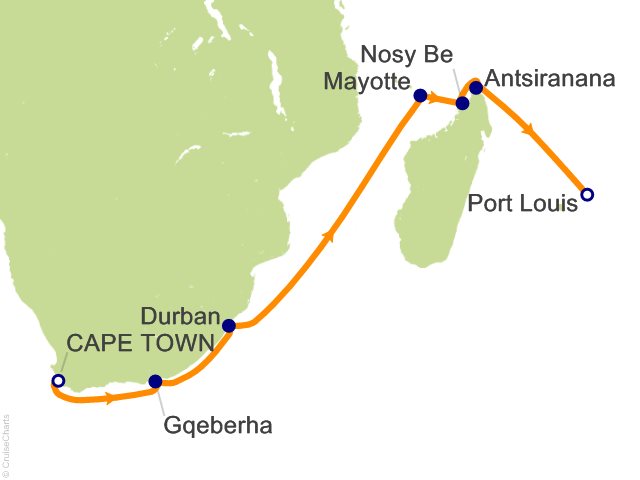 RSSC Regent Seven Seas Voyager Itinerary 2027 Map Cruises 15 Night Madagascar Marvels   Cape Town to Port Louis Cruise