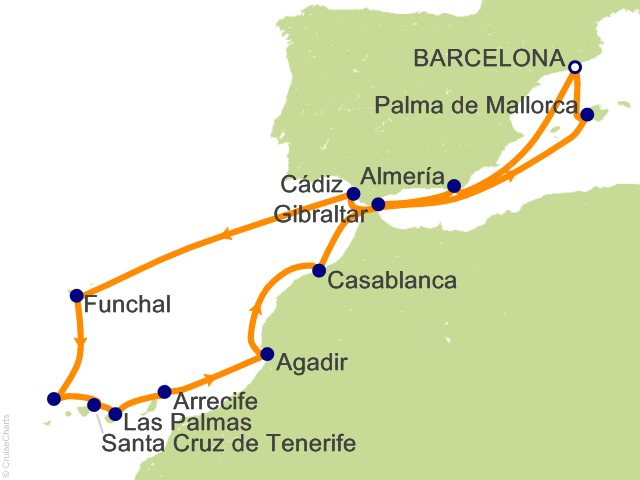 RSSC Regent Seven Seas Voyager Itinerary 2027 Map Cruises 15 Night Quintessential Iberian Journey   Barcelona to Barcelona Cruise