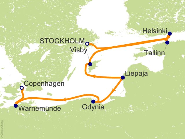 RSSC Regent Seven Seas Voyager Itinerary 2027 Map Cruises 8 Night Nordic and Baltic Jewels   Stockholm to Copenhagen Cruise