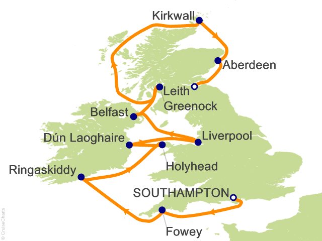 RSSC Regent Seven Seas Voyager Itinerary 2027 Map Cruises 11 Night Celtic Legends   London (Southampton) to Edinburgh (Leith) Cruise