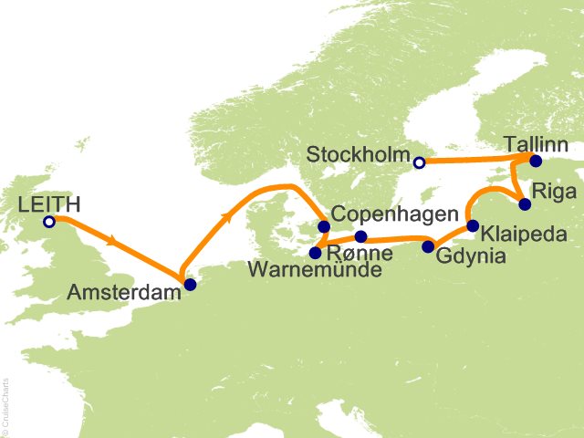 RSSC Regent Seven Seas Voyager Itinerary 2027 Map Cruises 12 Night Scandi Chic and Royal Heritage   Edinburgh (Leith) to Stockholm Cruise