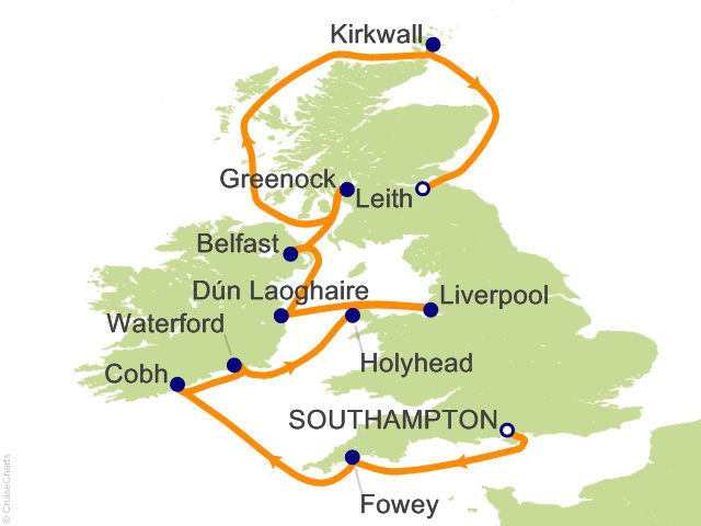 RSSC Regent Seven Seas Voyager Itinerary 2027 Map Cruises 12 Night Lyrical Lands and Harmonic Horizons   London (Southampton) to Edinburgh (Leith) Cruise