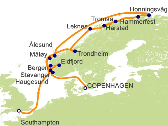 RSSC Regent Seven Seas Voyager Itinerary 2027 Map Cruises 18 Night Ultimate Norwegian Odyssey   Copenhagen to London (Southampton) Cruise